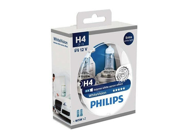 PHILIPS lyspæresett H4 12v wIhite vision 4300 KELVIN 2pk