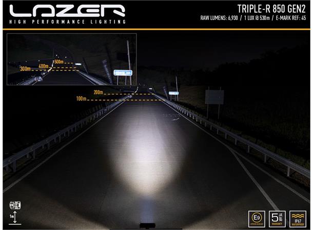 Lazer® Triple-R 850 med parklys Gen2. Lengde 322mm. 6930 Lumen.
