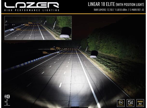 Lazer® Linear 18 ELITE positionlight Lengde 532mm. 12150 Lumen. Med parklys 
