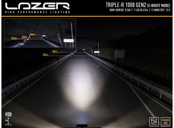 Lazer® Triple-R 1000 med parklys Gen2. Lengde 410mm. 9240 Lumen. 