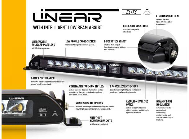 Lazer® Linear 18 ELITE i-LBA Intelligent Low Beam Assist. 18000 Lumen 