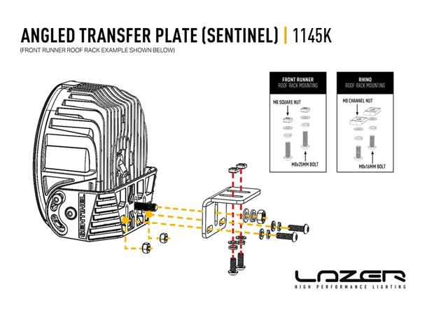 Lazer Vinkelbrakett til Sentinel For å flate-montere Sentinel bak lykten.