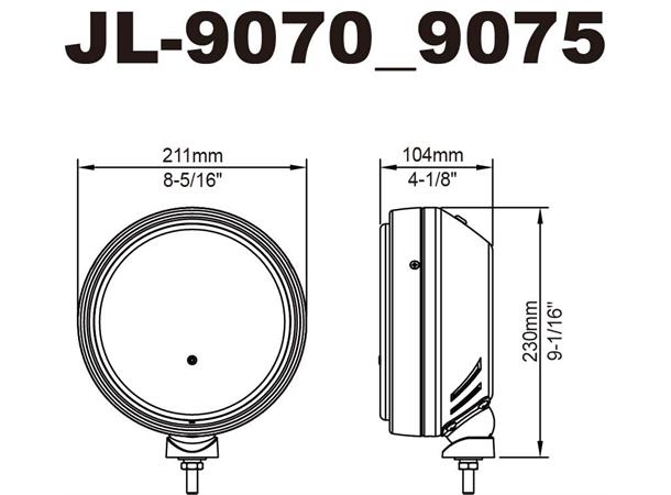 Maxtel® 9" LED med rustfritt stålhus B:211, H:230, D:104mm. Rustfritt stålhus