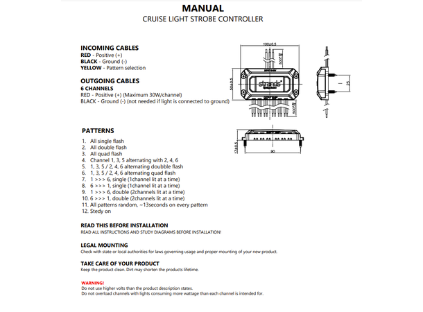 Strands Strobe Controller Gen 2. Blinkemodul. 6 kanaler. Med steady mode