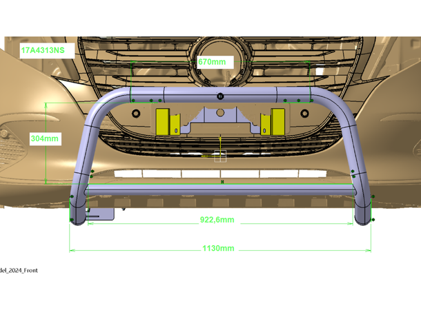 Antec EU Frontbøyle 60mm/42mm bred Blank Vito / V-klasse 2024+/ kameraintegrasjon 