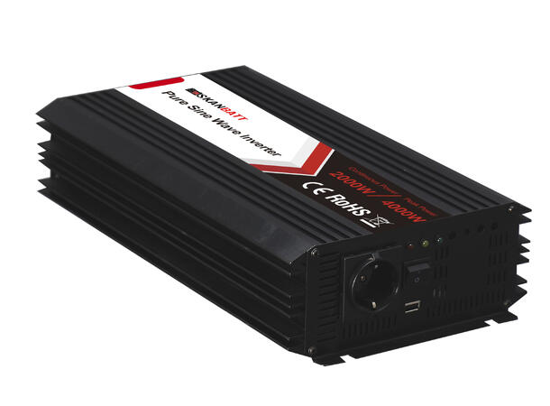 Skanbatt inverter 12V 2000W Med fjernkontroll. Ren Sinus 