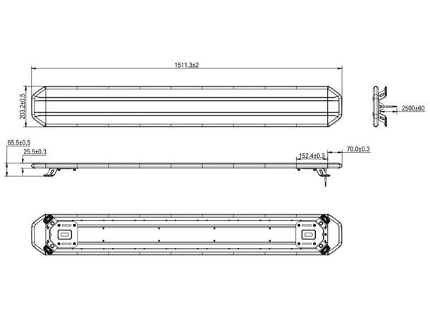 XG Strobe 1500 Tinted 1511 x 203 x 26mm. Varselbjelke. IP67 