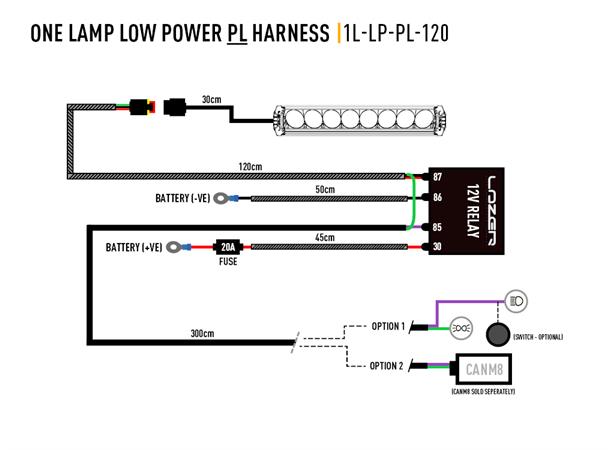Lazer kabelsett til èn lampe AMP 3-pin. Lampe med park. (Relè og bryter).