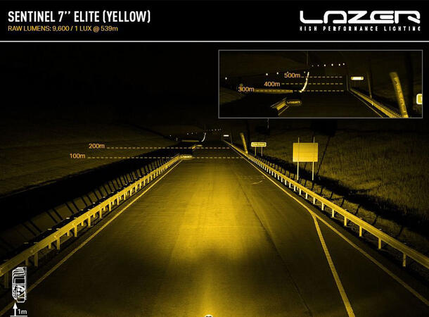 Lazer® Sentinel 7 ELITE YELLOW Gult Lys - med parklys. 9600  Lumen. 