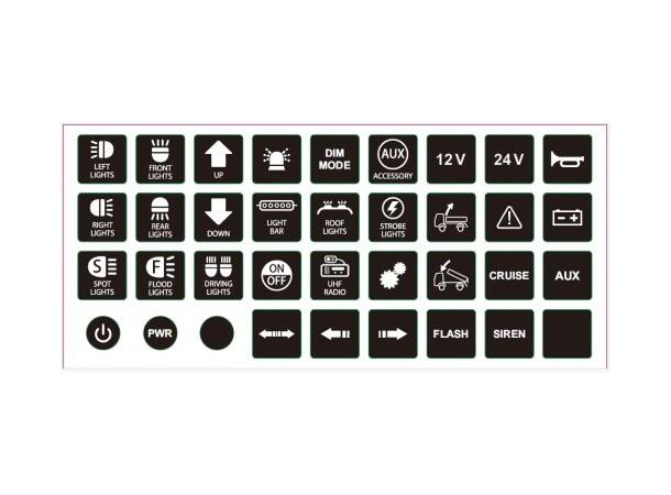 XG Bryterpanel 6-veis 40Amp 10-30V brakett / symbol-labels 